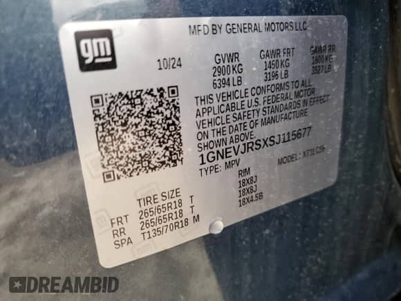 2025 Chevrolet Traverse AWD Z71 с VIN 1GNEVJRSXSJ115677, выставлен на аукционе Copart как лот 61735815 с пробегом Не указан миль и Списание • Salvage title. История ставок и продаж доступна на DreamBid. Изображение 13.