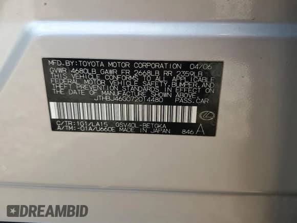 2007 Lexus ES 330 z VIN JTHBJ46G072014480, wystawiony jako Copart lot #69371335 z przebiegiem 225 000 mil mil oraz Szkoda całkowita • Salvage title. Historia ofert i sprzedaży dostępna na DreamBid. Obrazek 12.