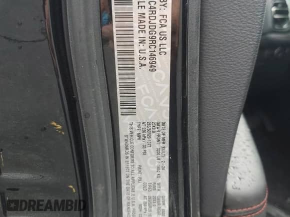 2024 Dodge Durango GT Plus z VIN 1C4RDJDG9RC146949, wystawiony jako Copart lot #85169625 z przebiegiem Nie podano mil oraz Nie do naprawy • Non repairable. Historia ofert i sprzedaży dostępna na DreamBid. Obrazek 13.
