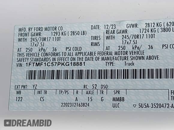 2023 Ford F-150 XL с VIN 1FTMF1C57PKG18881, выставлен на аукционе IAAI как лот 43146720 с пробегом 18 984 миль миль и . История ставок и продаж доступна на DreamBid. Изображение 9.