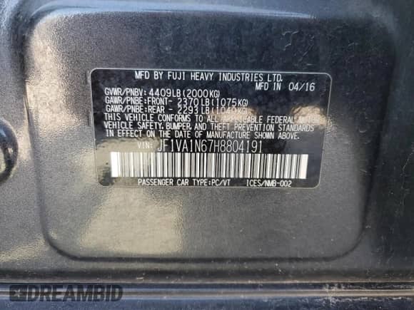 2017 Subaru WRX Limited with VIN JF1VA1N67H8804191, listed as a Copart auction lot 71507055 with 84,376 mi miles and Clean title. Bid and sale history available at DreamBid. Image 12.