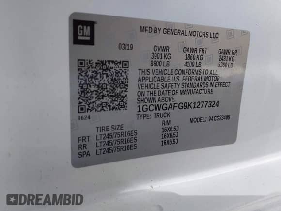 2019 Chevrolet Express Cargo с VIN 1GCWGAFG9K1277324, выставлен на аукционе IAAI как лот 41825028 с пробегом 28 128 миль миль и . История ставок и продаж доступна на DreamBid. Изображение 9.