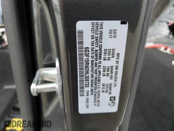 2017 Chevrolet SS с VIN 6G3F15RW2HL308733, выставлен на аукционе Copart как лот 58954895 с пробегом Не указан миль и Списание • Salvage title. История ставок и продаж доступна на DreamBid. Изображение 13.