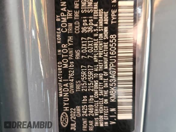 2023 Hyundai Kona Limited с VIN KM8K53AG7PU160558, выставлен на аукционе Copart как лот 53851055 с пробегом Не указан миль и Списание • Salvage title. История ставок и продаж доступна на DreamBid. Изображение 15.