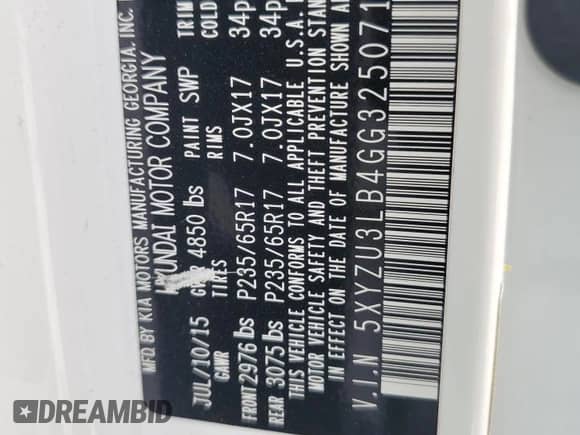 2016 Hyundai Santa Fe с VIN 5XYZU3LB4GG325071, выставлен на аукционе Copart как лот 69447025 с пробегом 132 650 миль миль и Списание • Salvage title. История ставок и продаж доступна на DreamBid. Изображение 12.