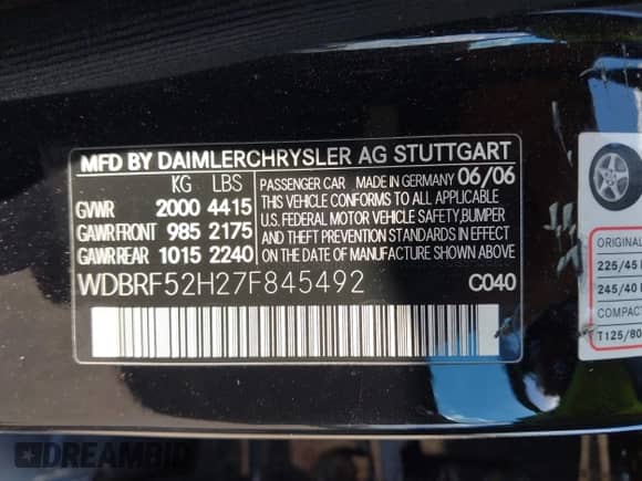 2007 Mercedes-Benz C 230 Sport with VIN WDBRF52H27F845492, listed as a IAAI auction lot 43337859 with 177,503 mi miles and . Bid and sale history available at DreamBid. Image 9.