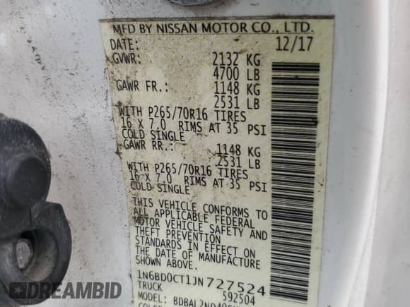 2018 Nissan Frontier SV с VIN 1N6BD0CT1JN727524, выставлен на аукционе Copart как лот 87294395 с пробегом 126 716 миль миль и Чистый • Clean title. История ставок и продаж доступна на DreamBid. Изображение 12.