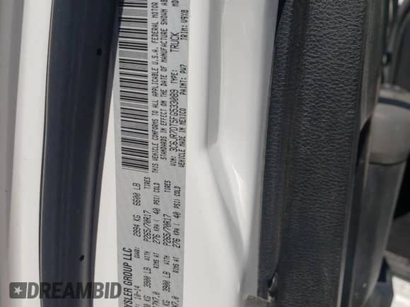 2015 Ram 1500 Tradesman with VIN 3C6JR7DT5FG533089, listed as a Copart auction lot 59002795 with Not provided miles and Non repairable. Bid and sale history available at DreamBid. Image 12.