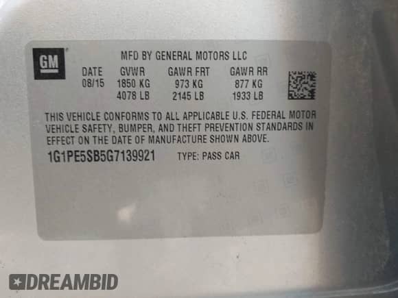 2016 Chevrolet Cruze LT с VIN 1G1PE5SB5G7139921, выставлен на аукционе IAAI как лот 43225375 с пробегом 157 829 миль миль и . История ставок и продаж доступна на DreamBid. Изображение 9.