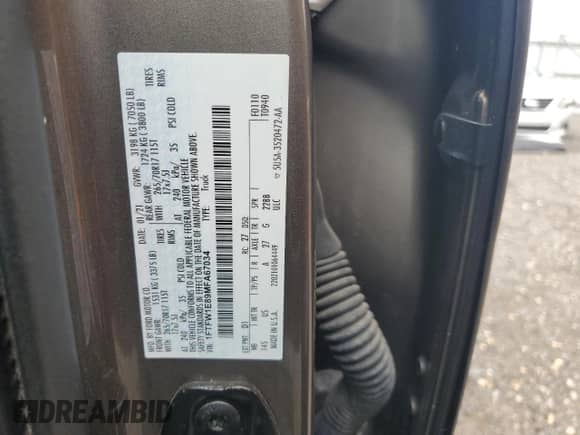 2021 Ford F-150 XL с VIN 1FTFW1E89MFA67034, выставлен на аукционе Copart как лот 68792765 с пробегом 104 756 миль миль и Списание • Salvage title. История ставок и продаж доступна на DreamBid. Изображение 12.