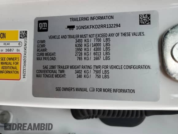 2024 Chevrolet Suburban Premier с VIN 1GNSKFKD2RR132294, выставлен на аукционе Copart как лот 53965505 с пробегом 43 959 миль миль и Чистый • Clean title. История ставок и продаж доступна на DreamBid. Изображение 13.