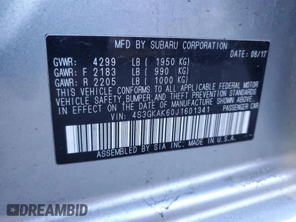 2018 Subaru Impreza Special Sports with VIN 4S3GKAK60J1601341, listed as a Copart auction lot 87014324 with 85,246 mi miles and Salvage title. Bid and sale history available at DreamBid. Image 12.