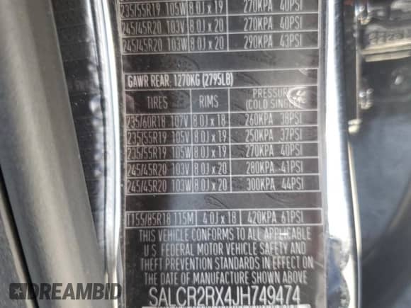 2018 Land Rover Discovery Sport HSE с VIN SALCR2RX4JH749474, выставлен на аукционе Copart как лот 69315695 с пробегом 53 600 миль миль и Списание • Salvage title. История ставок и продаж доступна на DreamBid. Изображение 13.