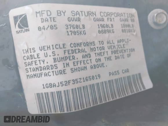 2005 Saturn ION ION 2 с VIN 1G8AJ52F35Z165019, выставлен на аукционе IAAI как лот 42042925 с пробегом 192 072 миль миль и . История ставок и продаж доступна на DreamBid. Изображение 9.