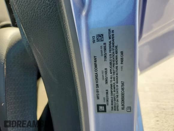 2014 Chevrolet Spark LT с VIN KL8CD6S93EC467847, выставлен на аукционе Copart как лот 70332905 с пробегом 36 367 миль миль и Списание • Salvage title. История ставок и продаж доступна на DreamBid. Изображение 13.