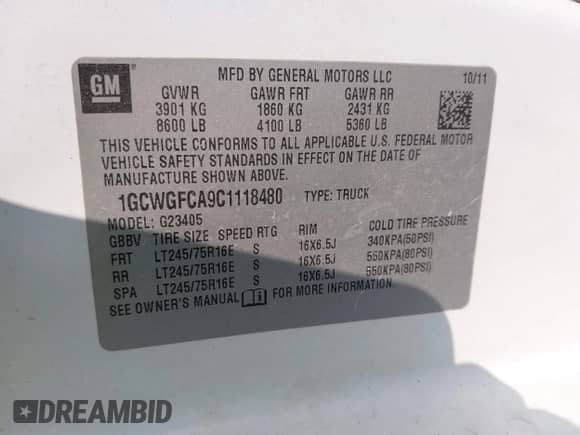 2012 Chevrolet Express Cargo with VIN 1GCWGFCA9C1118480, listed as a IAAI auction lot 43280920 with 168,470 mi miles and . Bid and sale history available at DreamBid. Image 9.