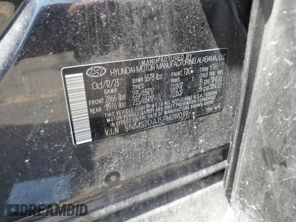 2023 Hyundai Santa Fe Blue с VIN 5NMS2DA15PH019039, выставлен на аукционе Copart как лот 67213515 с пробегом 22 612 миль миль и Чистый • Clean title. История ставок и продаж доступна на DreamBid. Изображение 13.
