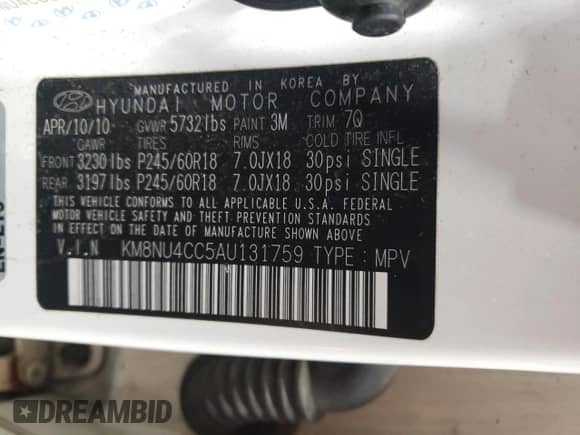 2010 Hyundai Veracruz Limited с VIN KM8NU4CC5AU131759, выставлен на аукционе Copart как лот 71476204 с пробегом 148 981 миль миль и Списание • Salvage title. История ставок и продаж доступна на DreamBid. Изображение 13.