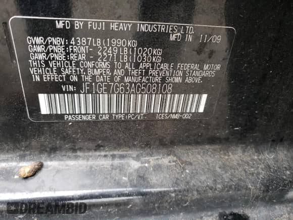 2010 Subaru WRX WRX with VIN JF1GE7G63AG508108, listed as a Copart auction lot 72545664 with 135,359 mi miles and Salvage title. Bid and sale history available at DreamBid. Image 15.