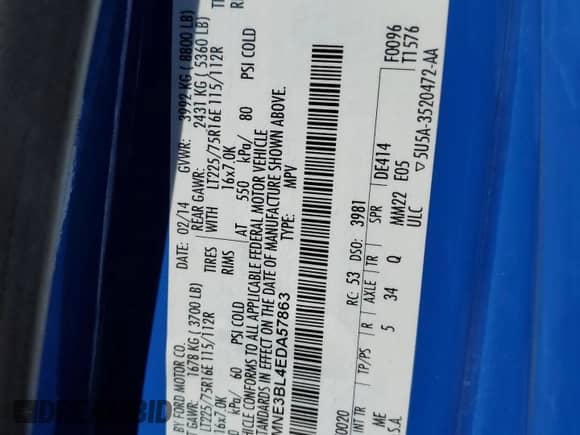 2014 Ford Econoline Cargo с VIN 1FMNE3BL4EDA57863, выставлен на аукционе Copart как лот 83890125 с пробегом 384 472 миль миль и Чистый • Clean title. История ставок и продаж доступна на DreamBid. Изображение 13.