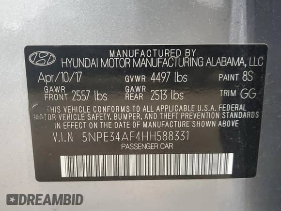 2017 Hyundai Sonata Sport z VIN 5NPE34AF4HH588331, wystawiony jako Copart lot #70566855 z przebiegiem Nie podano mil oraz Szkoda całkowita • Salvage title. Historia ofert i sprzedaży dostępna na DreamBid. Obrazek 12.