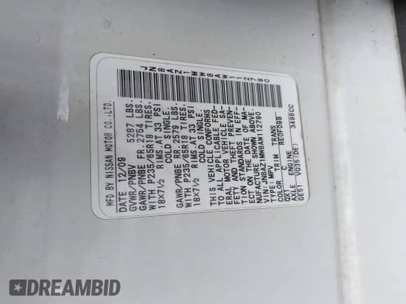 2010 Nissan Murano LE с VIN JN8AZ1MW8AW112790, выставлен на аукционе IAAI как лот 43452855 с пробегом 161 299 миль миль и . История ставок и продаж доступна на DreamBid. Изображение 9.