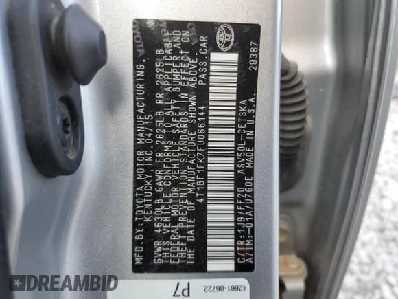 2015 Toyota Camry LE с VIN 4T1BF1FK7FU066144, выставлен на аукционе Copart как лот 80958505 с пробегом 148 790 миль миль и Списание • Salvage title. История ставок и продаж доступна на DreamBid. Изображение 12.