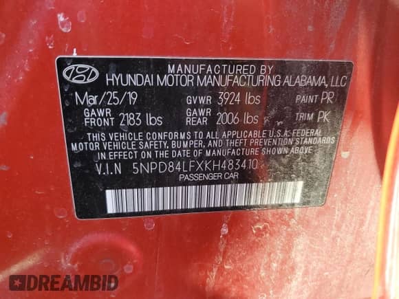 2019 Hyundai Elantra SEL с VIN 5NPD84LFXKH483410, выставлен на аукционе Copart как лот 50609225 с пробегом 60 480 миль миль и Списание • Salvage title. История ставок и продаж доступна на DreamBid. Изображение 12.