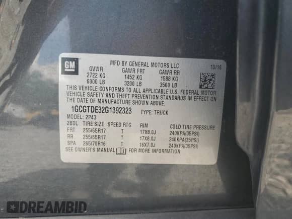 2016 Chevrolet Colorado 4WD Z71 с VIN 1GCGTDE32G1392323, выставлен на аукционе Copart как лот 71071855 с пробегом 70 409 миль миль и На запчасти • Non repairable. История ставок и продаж доступна на DreamBid. Изображение 12.