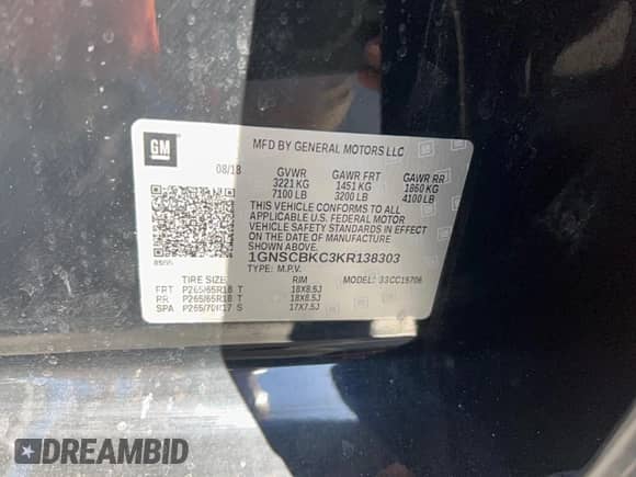 2019 Chevrolet Tahoe LT with VIN 1GNSCBKC3KR138303, listed as a Copart auction lot 89674455 with 146,789 mi miles and Clean title. Bid and sale history available at DreamBid. Image 10.