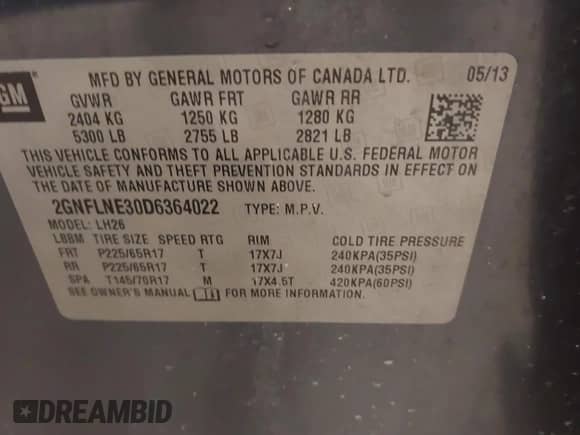 2013 Chevrolet Equinox LT z VIN 2GNFLNE30D6364022, wystawiony jako IAAI lot #41390487 z przebiegiem 175 548 mil mil oraz . Historia ofert i sprzedaży dostępna na DreamBid. Obrazek 9.