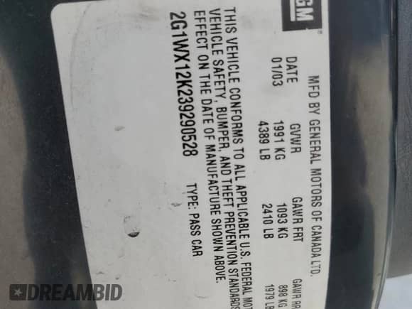 2003 Chevrolet Monte Carlo SS с VIN 2G1WX12K239290528, выставлен на аукционе Copart как лот 84918545 с пробегом 234 065 миль миль и Списание • Salvage title. История ставок и продаж доступна на DreamBid. Изображение 13.