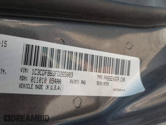 2015 Dodge Dart SXT with VIN 1C3CDFBB3FD265083, listed as a IAAI auction lot 42922193 with 156,773 mi miles and . Bid and sale history available at DreamBid. Image 9.