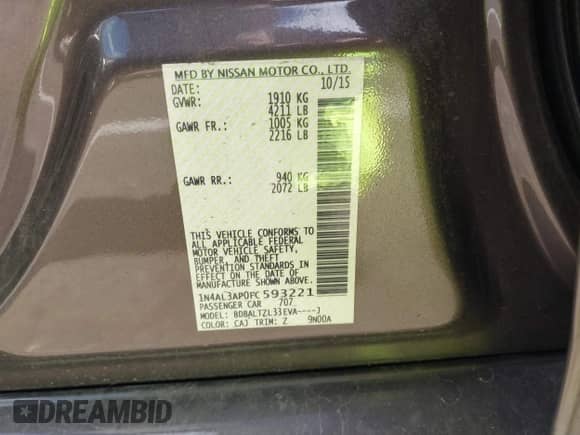 2015 Nissan Altima S with VIN 1N4AL3AP0FC593221, listed as a IAAI auction lot 43377095 with 121,280 mi miles and . Bid and sale history available at DreamBid. Image 9.