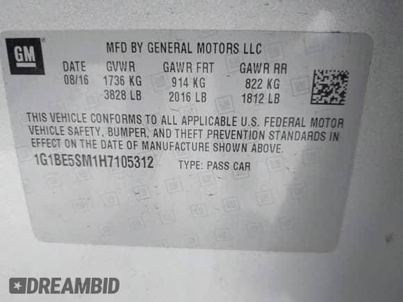 2017 Chevrolet Cruze LT с VIN 1G1BE5SM1H7105312, выставлен на аукционе IAAI как лот 41702335 с пробегом 106 237 миль миль и . История ставок и продаж доступна на DreamBid. Изображение 9.