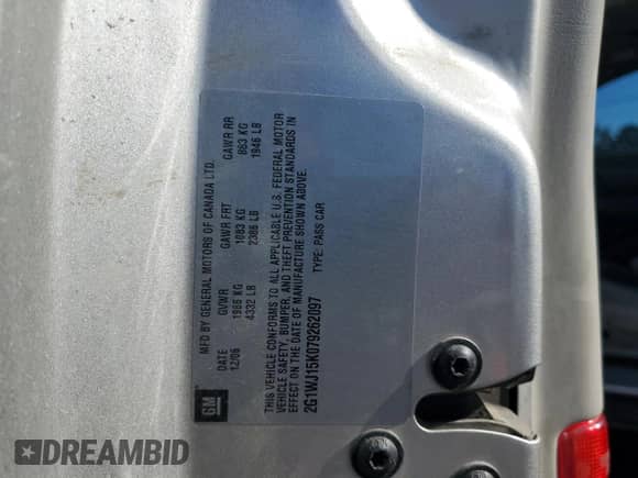 2007 Chevrolet Monte Carlo LS z VIN 2G1WJ15K079262097, wystawiony jako Copart lot #68137005 z przebiegiem 130 426 mil mil oraz Szkoda całkowita • Salvage title. Historia ofert i sprzedaży dostępna na DreamBid. Obrazek 12.