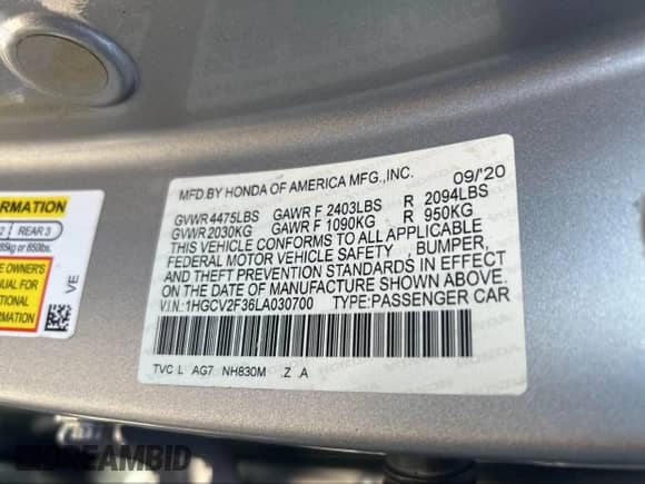 2020 Honda Accord Sport с VIN 1HGCV2F36LA030700, выставлен на аукционе IAAI как лот 43344032 с пробегом 179 242 миль миль и . История ставок и продаж доступна на DreamBid. Изображение 9.