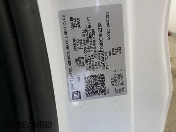 2024 Chevrolet Silverado 1500 Work Truck с VIN 3GCNAAED3RG352258, выставлен на аукционе Copart как лот 87472185 с пробегом 13 203 миль миль и Чистый • Clean title. История ставок и продаж доступна на DreamBid. Изображение 13.