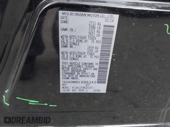 2014 Nissan Pathfinder S с VIN 5N1AR2MN9EC686343, выставлен на аукционе IAAI как лот 43092382 с пробегом 151 506 миль миль и . История ставок и продаж доступна на DreamBid. Изображение 9.