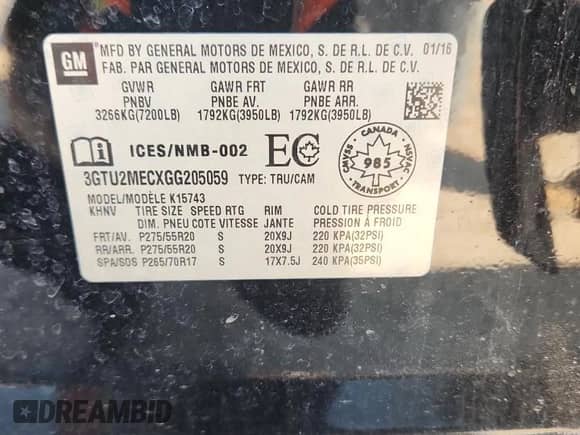 2016 GMC Sierra 1500 SLE с VIN 3GTU2MECXGG205059, выставлен на аукционе Copart как лот 71206835 с пробегом 174 768 миль миль и Списание • Salvage title. История ставок и продаж доступна на DreamBid. Изображение 12.
