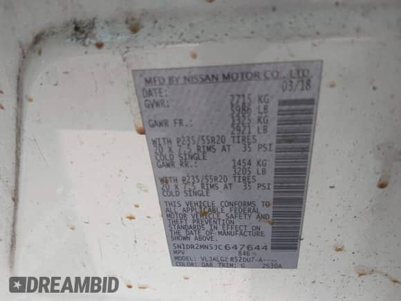 2018 Nissan Pathfinder S with VIN 5N1DR2MN5JC647644, listed as a IAAI auction lot 42343974 with 227,221 mi miles and . Bid and sale history available at DreamBid. Image 9.