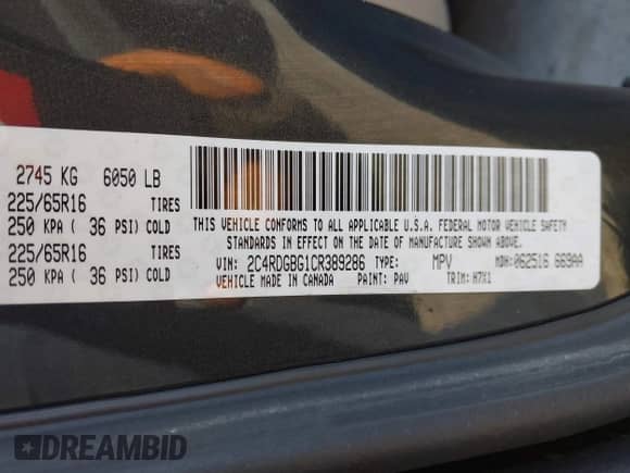 2012 Dodge Grand Caravan SE with VIN 2C4RDGBG1CR389286, listed as a IAAI auction lot 42952196 with 126,267 mi miles and . Bid and sale history available at DreamBid. Image 9.