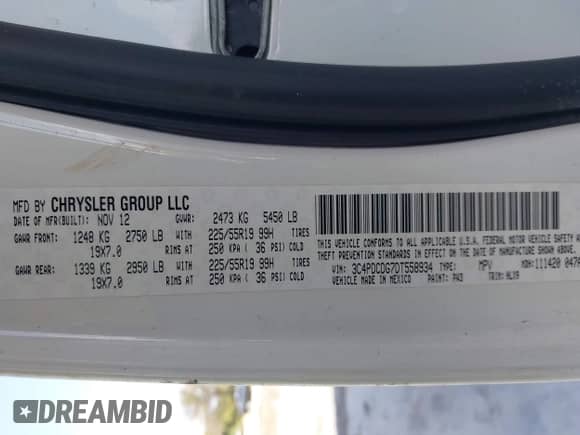 2013 Dodge Journey Crew z VIN 3C4PDCDG7DT558934, wystawiony jako IAAI lot #42869150 z przebiegiem 234 427 mil mil oraz . Historia ofert i sprzedaży dostępna na DreamBid. Obrazek 9.