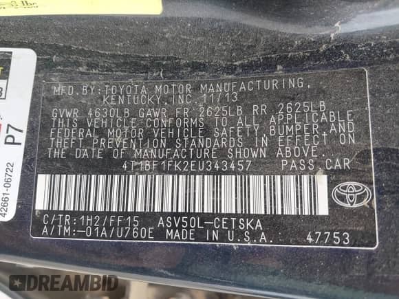 2014 Toyota Camry SE Sport с VIN 4T1BF1FK2EU343457, выставлен на аукционе IAAI как лот 43385246 с пробегом 320 265 миль миль и . История ставок и продаж доступна на DreamBid. Изображение 9.