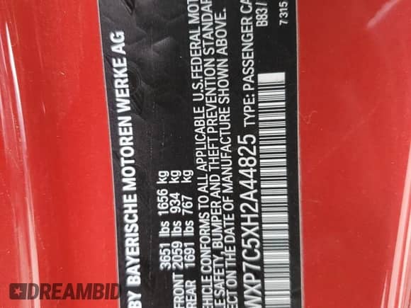 2017 MINI Hardtop Cooper S with VIN WMWXP7C5XH2A44825, listed as a Copart auction lot 62732485 with 110,393 mi miles and Salvage title. Bid and sale history available at DreamBid. Image 13.