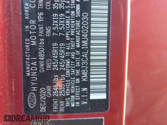 2021 Hyundai Tucson Sport with VIN KM8J3CAL1MU402030, listed as a Copart auction lot 45308835 with 41,442 mi miles and Salvage title. Bid and sale history available at DreamBid. Image 14.