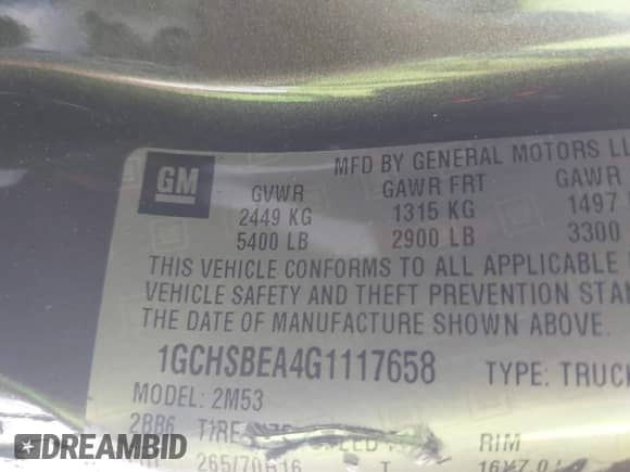 2016 Chevrolet Colorado 2WD WT z VIN 1GCHSBEA4G1117658, wystawiony jako IAAI lot #43334004 z przebiegiem Nie podano mil oraz . Historia ofert i sprzedaży dostępna na DreamBid. Obrazek 9.