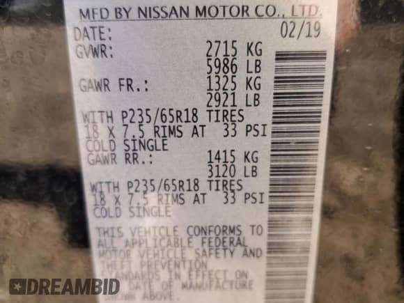 2019 Nissan Pathfinder SL with VIN 5N1DR2MM6KC614533, listed as a Copart auction lot 68051045 with 110,640 mi miles and Non repairable. Bid and sale history available at DreamBid. Image 13.