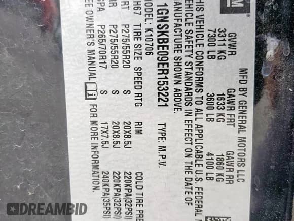 2014 Chevrolet Tahoe LT z VIN 1GNSKBE09ER153221, wystawiony jako Copart lot #63232565 z przebiegiem 176 006 mil mil oraz Szkoda całkowita • Salvage title. Historia ofert i sprzedaży dostępna na DreamBid. Obrazek 13.
