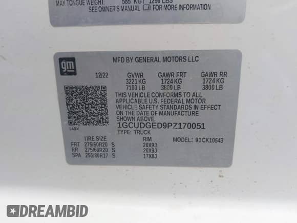 2023 Chevrolet Silverado 1500 LTZ с VIN 1GCUDGED9PZ170051, выставлен на аукционе IAAI как лот 43498969 с пробегом 35 139 миль миль и . История ставок и продаж доступна на DreamBid. Изображение 9.